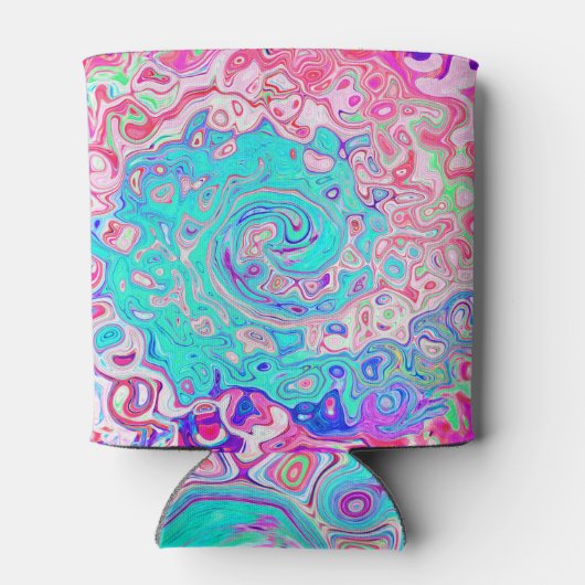 Groovy Aqua Blau und Rosa Abstrakt Retro Swirl Dosenkühler (Rückseite)