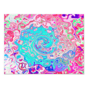 Groovy Aqua Blau und Rosa Abstrakt Retro Swirl Fotodruck