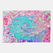Groovy Aqua Blau und Rosa Abstrakt Retro Swirl Geschirrtuch (Horizontal)