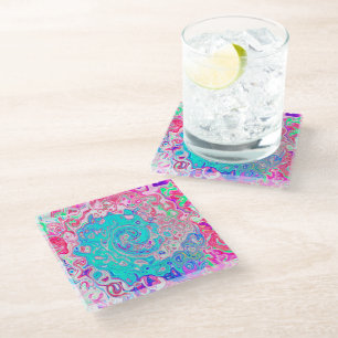 Groovy Aqua Blau und Rosa Abstrakt Retro Swirl Glasuntersetzer