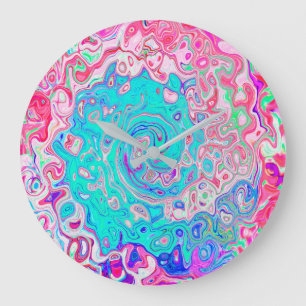 Groovy Aqua Blau und Rosa Abstrakt Retro Swirl Große Wanduhr