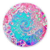 Groovy Aqua Blau und Rosa Abstrakt Retro Swirl Keramikknauf (Vorderseite)
