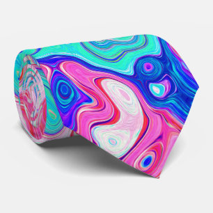 Groovy Aqua Blau und Rosa Abstrakt Retro Swirl Krawatte