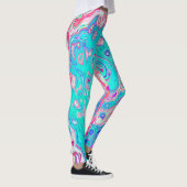 Groovy Aqua Blau und Rosa Abstrakt Retro Swirl Leggings (Rechts)