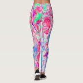 Groovy Aqua Blau und Rosa Abstrakt Retro Swirl Leggings (Rückseite)