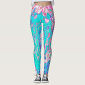 Groovy Aqua Blau und Rosa Abstrakt Retro Swirl Leggings (Vorderseite)