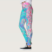 Groovy Aqua Blau und Rosa Abstrakt Retro Swirl Leggings (Links)