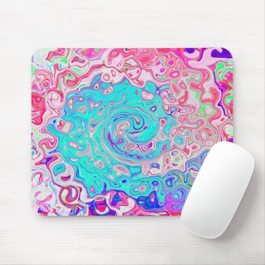 Groovy Aqua Blau und Rosa Abstrakt Retro Swirl Mousepad (Mit Mouse)