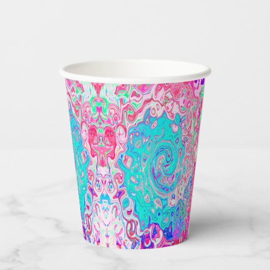 Groovy Aqua Blau und Rosa Abstrakt Retro Swirl Pappbecher (Rückseite)