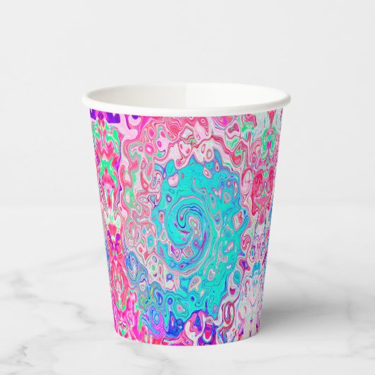 Groovy Aqua Blau und Rosa Abstrakt Retro Swirl Pappbecher (Links)