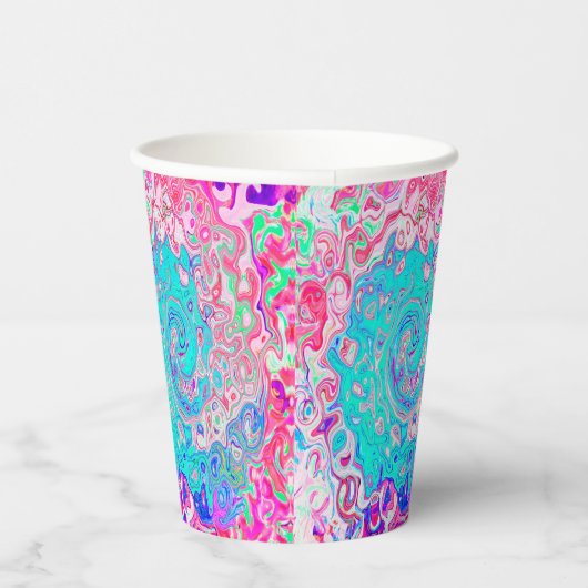 Groovy Aqua Blau und Rosa Abstrakt Retro Swirl Pappbecher (Rechts)
