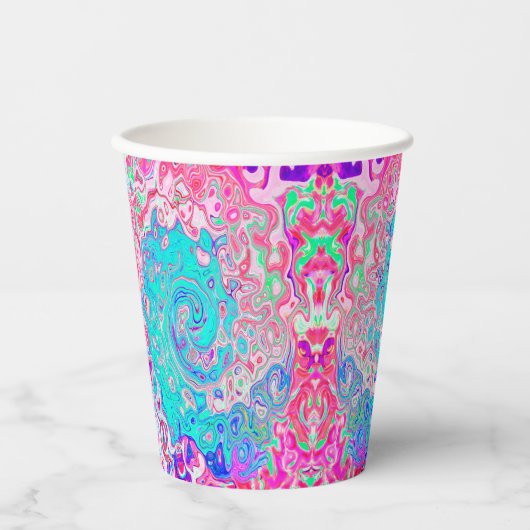 Groovy Aqua Blau und Rosa Abstrakt Retro Swirl Pappbecher (Vorderseite)