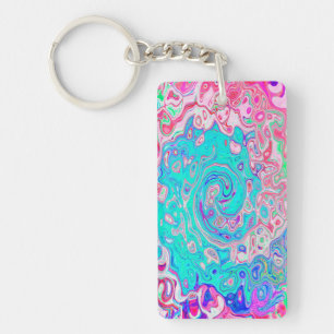 Groovy Aqua Blau und Rosa Abstrakt Retro Swirl Schlüsselanhänger