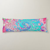 Groovy Aqua Blau und Rosa Abstrakt Retro Swirl Seitenschläferkissen (Rückseite)