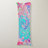 Groovy Aqua Blau und Rosa Abstrakt Retro Swirl Seitenschläferkissen (Vorderseite Vertikal)