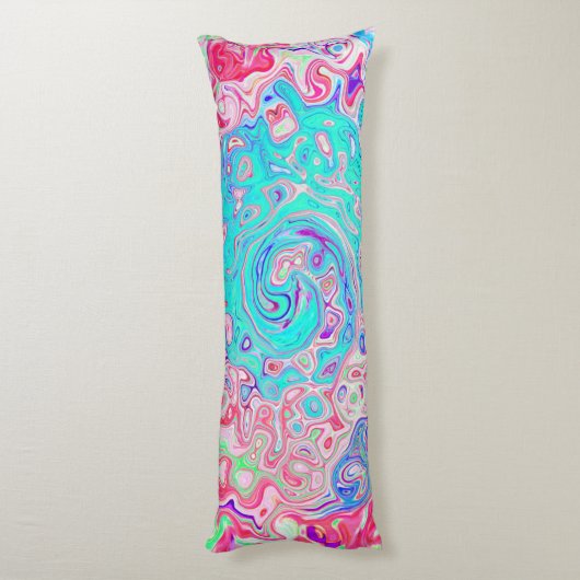 Groovy Aqua Blau und Rosa Abstrakt Retro Swirl Seitenschläferkissen (Rückseite (Vertikal))