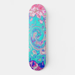Groovy Aqua Blau und Rosa Abstrakt Retro Swirl Skateboard