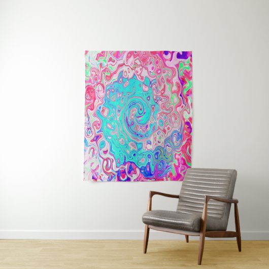 Groovy Aqua Blau und Rosa Abstrakt Retro Swirl Wandteppich (Beispiel)