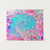 Groovy Aqua Blau und Rosa Abstrakt Retro Swirl Wandteppich (Vorderseite (Horizontal))