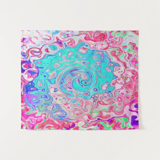 Groovy Aqua Blau und Rosa Abstrakt Retro Swirl Wandteppich (Vorderseite (Horizontal))