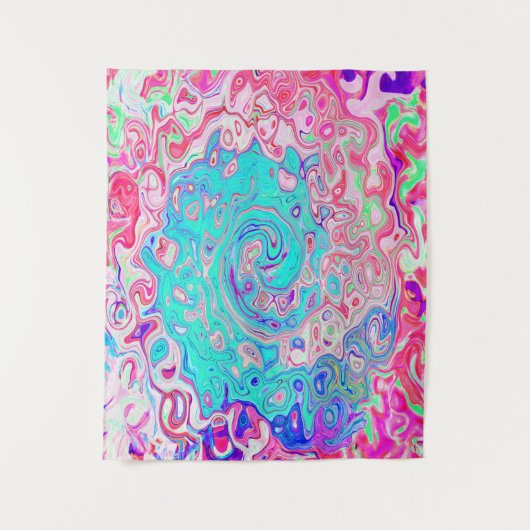 Groovy Aqua Blau und Rosa Abstrakt Retro Swirl Wandteppich (Vorderseite)