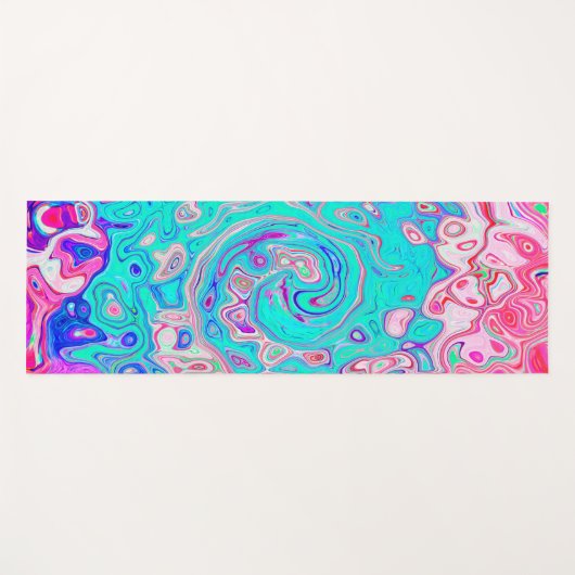 Groovy Aqua Blau und Rosa Abstrakt Retro Swirl Yogamatte (Vorderseite (Horizontal))