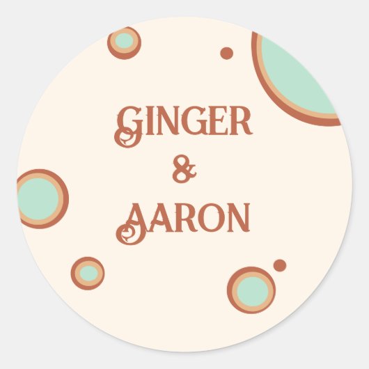 Groovy Aqua Circles 70er Retro Wedding Runder Aufkleber (Vorderseite)