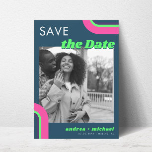Groovy Aquamarin Rainbow Foto Retro Wedding Websit Save The Date