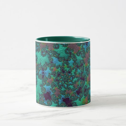 Groovy Aquamarin und Plum Fraktal Abstrakt Art Tasse (Zentrum)