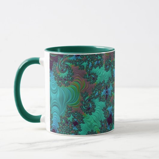 Groovy Aquamarin und Plum Fraktal Abstrakt Art Tasse (Links)