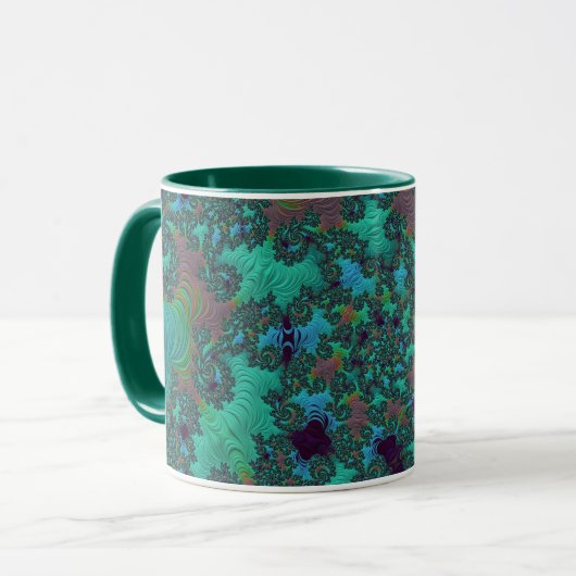 Groovy Aquamarin und Plum Fraktal Abstrakt Art Tasse (Vorderseite Links)