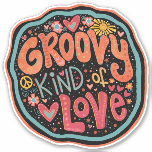 Groovy Art von Liebe Spaß Hippie Inspirivity Stick Aufkleber (Vorderseite)