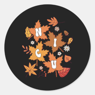 Groovy Autumn NICU Nurse Maple Leaf Fall Vibes Dai Runder Aufkleber