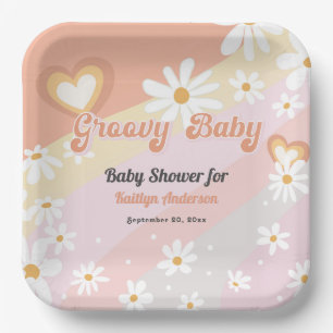 Groovy Baby 70er Daisy Blume Herz Pastel Rainbow Pappteller