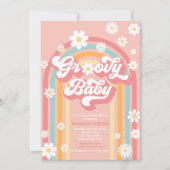 Groovy Baby Boho Daisy Rainbow Baby Shower Einladung (Vorderseite)