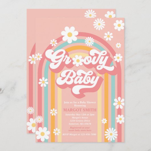 Groovy Baby Boho Daisy Rainbow Baby Shower Einladung (Vorne/Hinten)