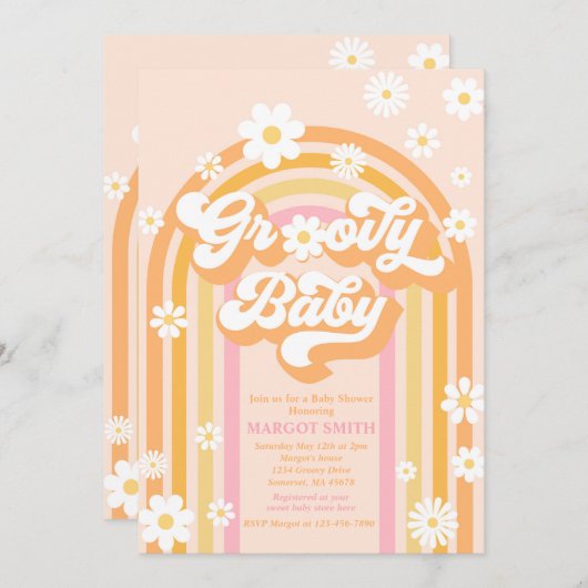 Groovy Baby Boho Daisy Rainbow Baby Shower Einladung (Vorne/Hinten)