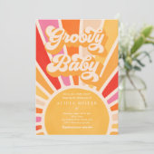 Groovy Baby Boho Retro Sunshine Baby Dusche Einladung (Stehend Vorderseite)
