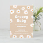 Groovy Baby Daisy 70er Retro Babydusche Einladung (Stehend Vorderseite)