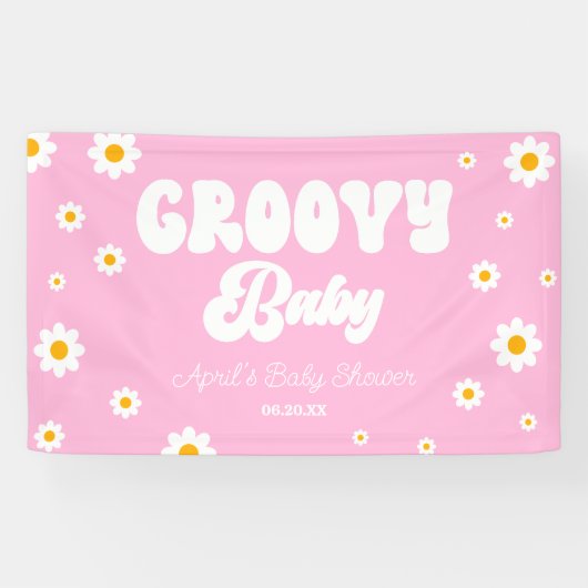 Groovy Baby Daisy Blume Floral Pink Babydusche Banner (Horizontal)