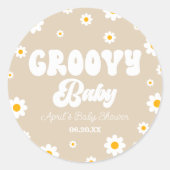 Groovy Baby Daisy Blume Floral Tan Babydusche Runder Aufkleber (Vorderseite)