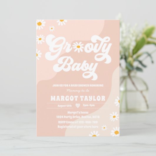Groovy Baby Daisy Boho Hippy Vibes Baby Shower Einladung (Stehend Vorderseite)