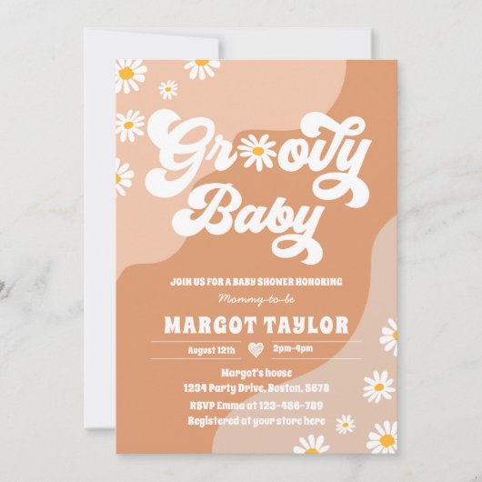 Groovy Baby Daisy Boho Hippy Vibes Babydusche in Einladung (Vorderseite)