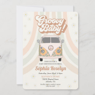 Groovy Baby Dusche, 70er Retro Thema Einladung