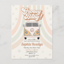 Groovy Baby Dusche, 70er Retro Thema Einladung Postkarte