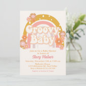 Groovy Baby Dusche, Retro Baby Dusche, Babydusche Einladung (Stehend Vorderseite)
