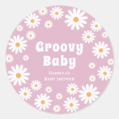 Groovy Baby Girl Shower Blume Power Daisies Pink Runder Aufkleber (Vorderseite)