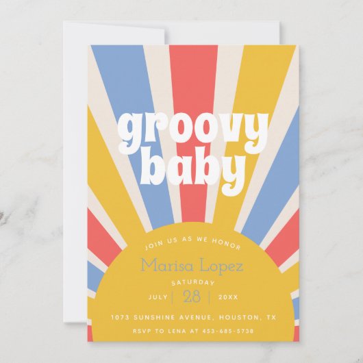 Groovy Baby Hippie Baby Shower Einladung (Vorderseite)