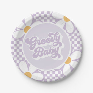 Groovy Baby Lila Gänseblümchen Karo Pappteller