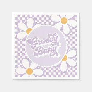 Groovy Baby Lila Gänseblümchen Karo Serviette